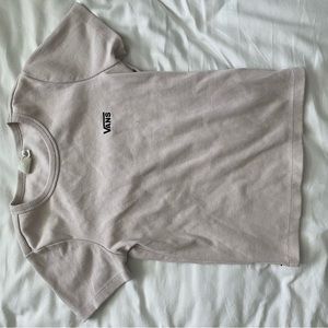 Vans T-shirt, ribbed material, tan color, size small.